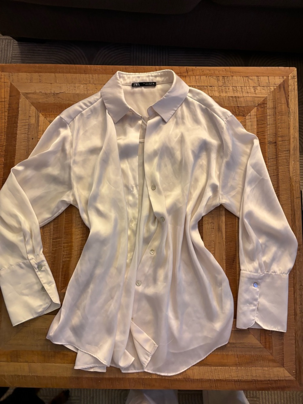 Zara women’s White Satin Button-Up Shirt